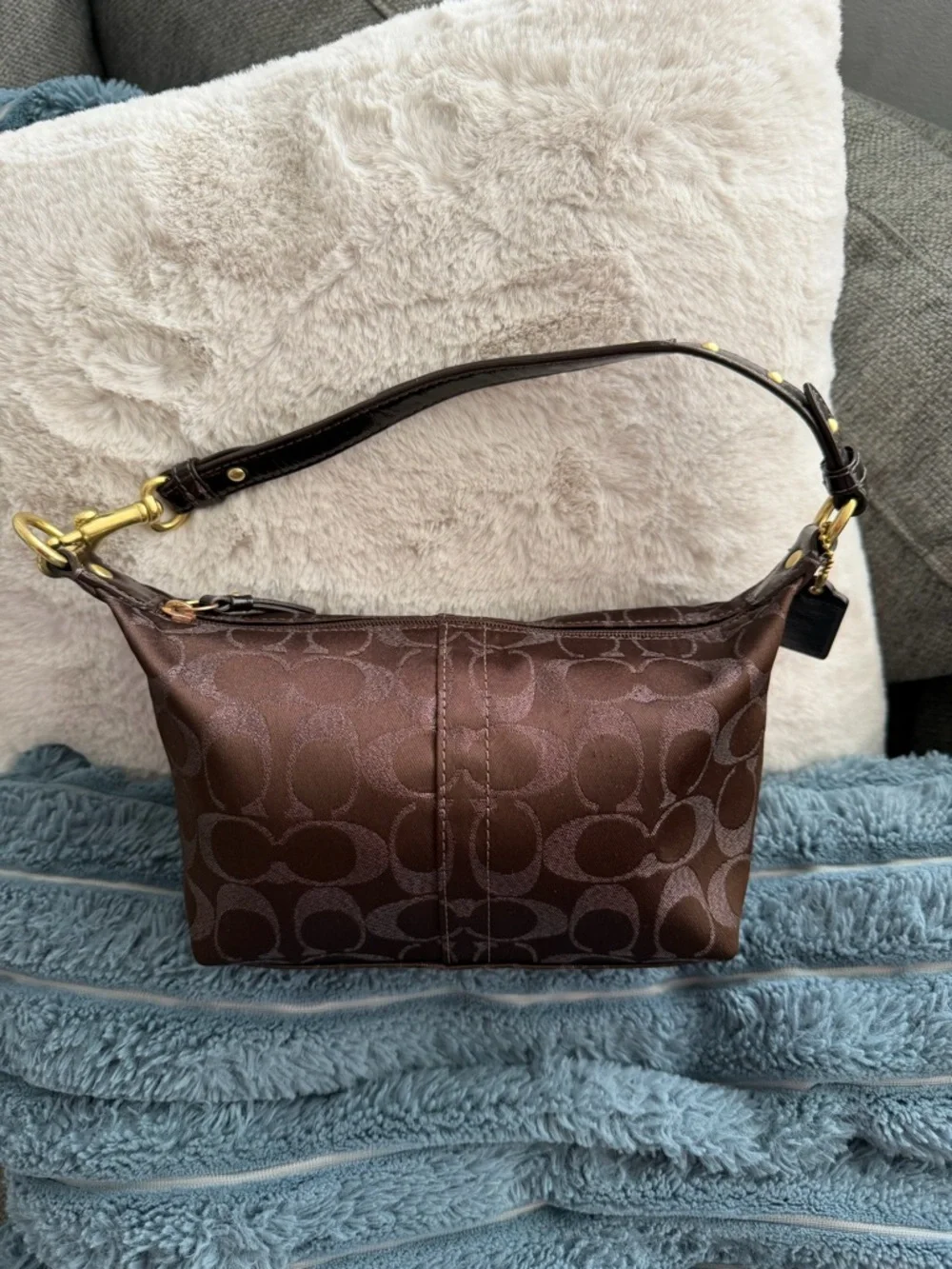 Vintage Y2K Coach Signature Lurex Mini Hobo Shoulder Bag - Chocolate Brown - Picture 2 of 13
